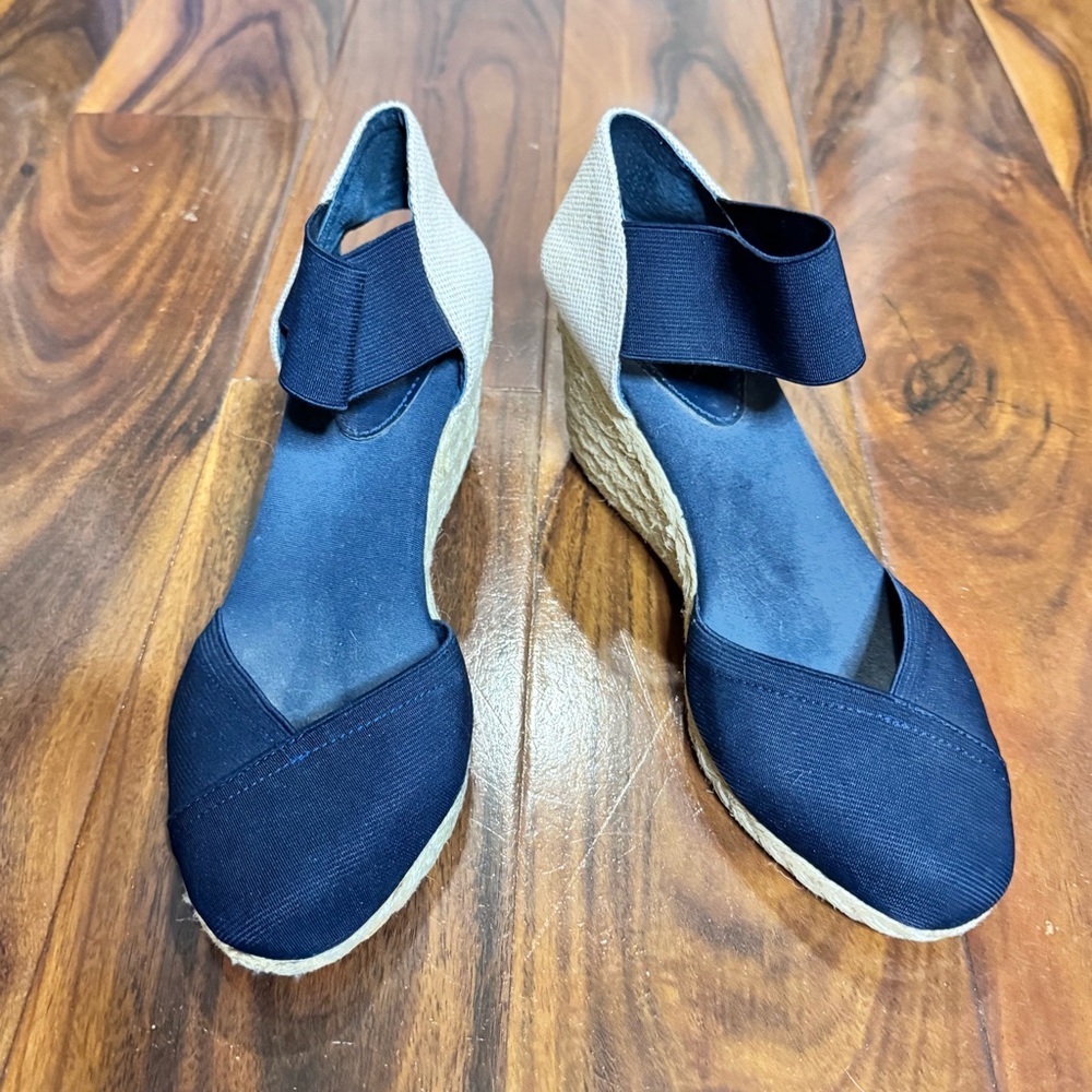 Chaps Navy Blue Espadrille Wedge Sandals